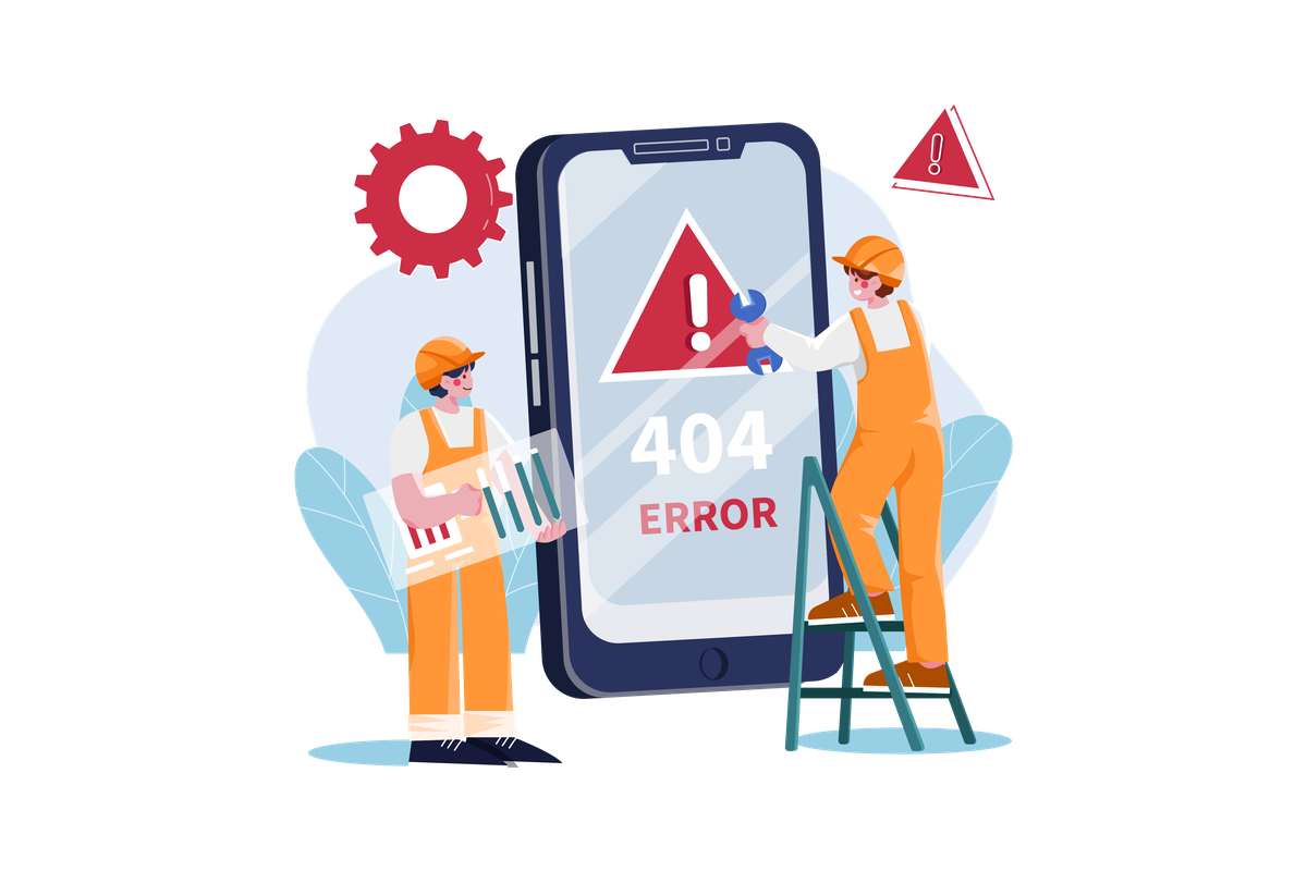 Ingénieurs réparant une erreur 404